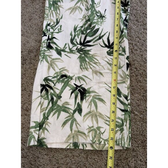 JJILL Pants Green Cream Linen Blend Wide Leg Capri Crop Tropical Vacation MEDIUM - Picture 5 of 11